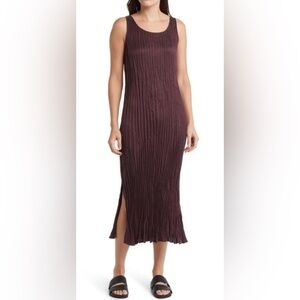 Eileen Fisher‎ Missy Crushed Cupro Sleeveless Scoop-neck Midi Dress Oversized